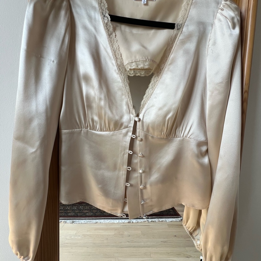 Reformation Cream Silk Blouse
